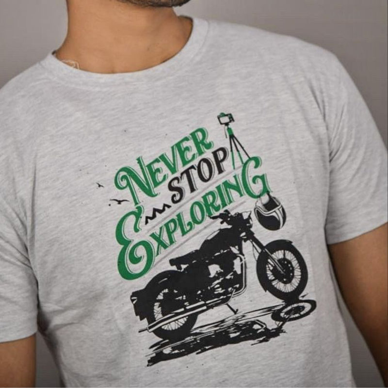 Never Stop Exploring Biker's T-Shirt