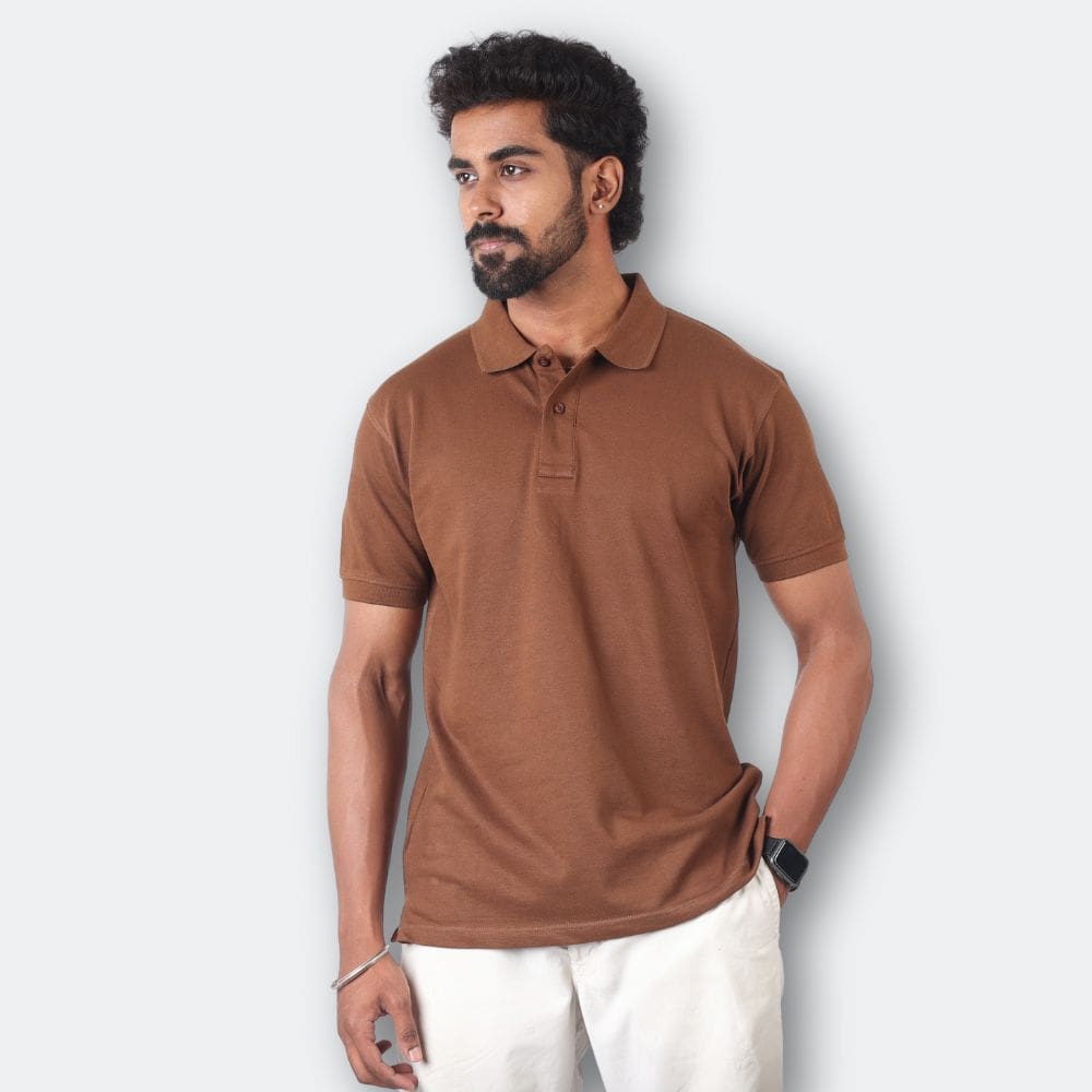 Chocolate Brown Polo Collar T-Shirt - Main Image