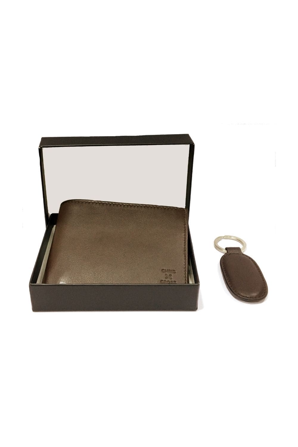 Mens Leather Wallet + Keychain (Brown | Plain)