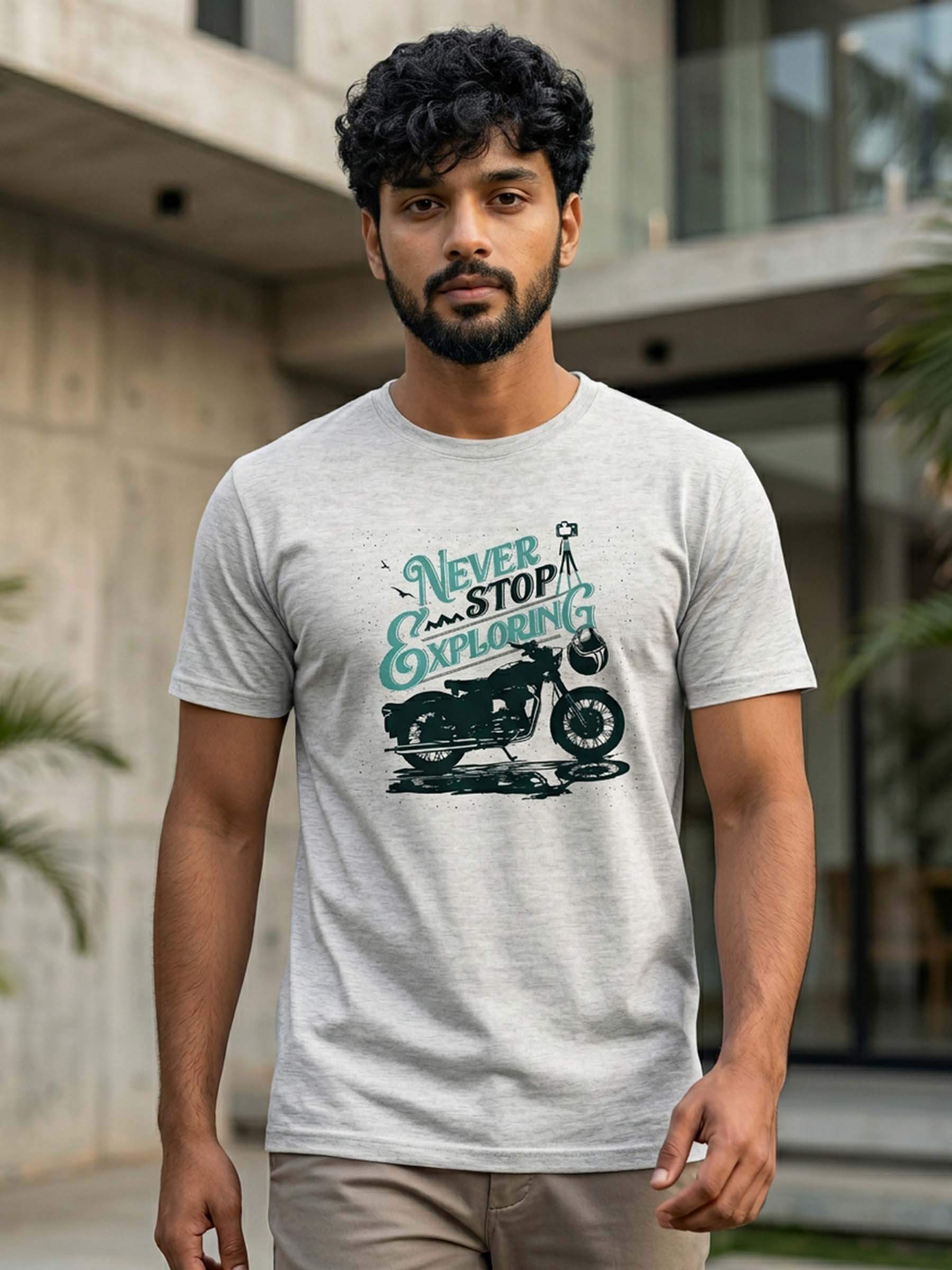 Never Stop Exploring Biker's T-Shirt