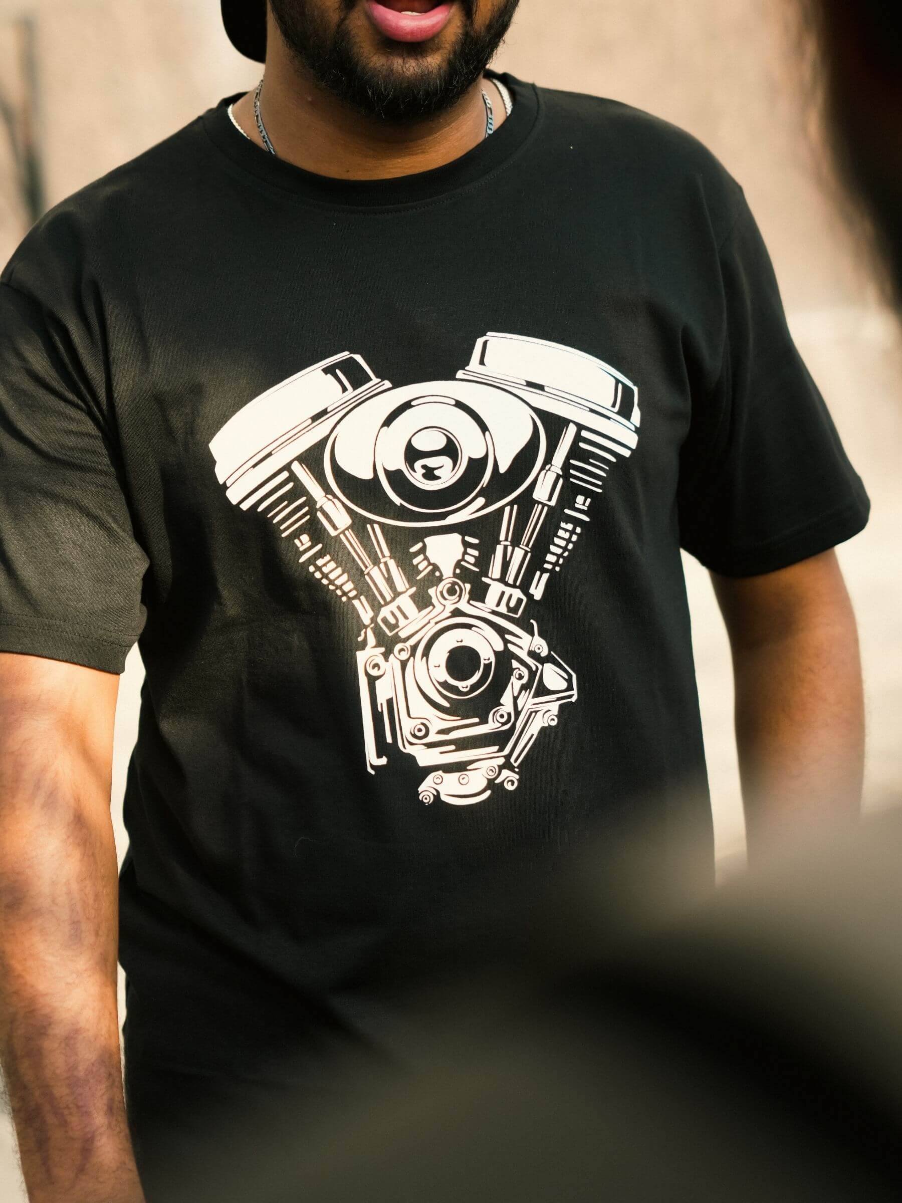 Black Motorcycle Engine T-Shirt – 100% Cotton, Breathable Print