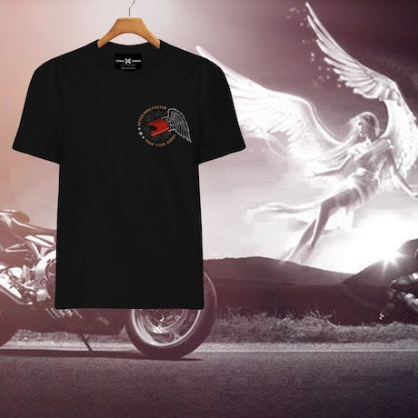 Story Behind The Design: Never Ride Faster Than Your Angel T-Shirt