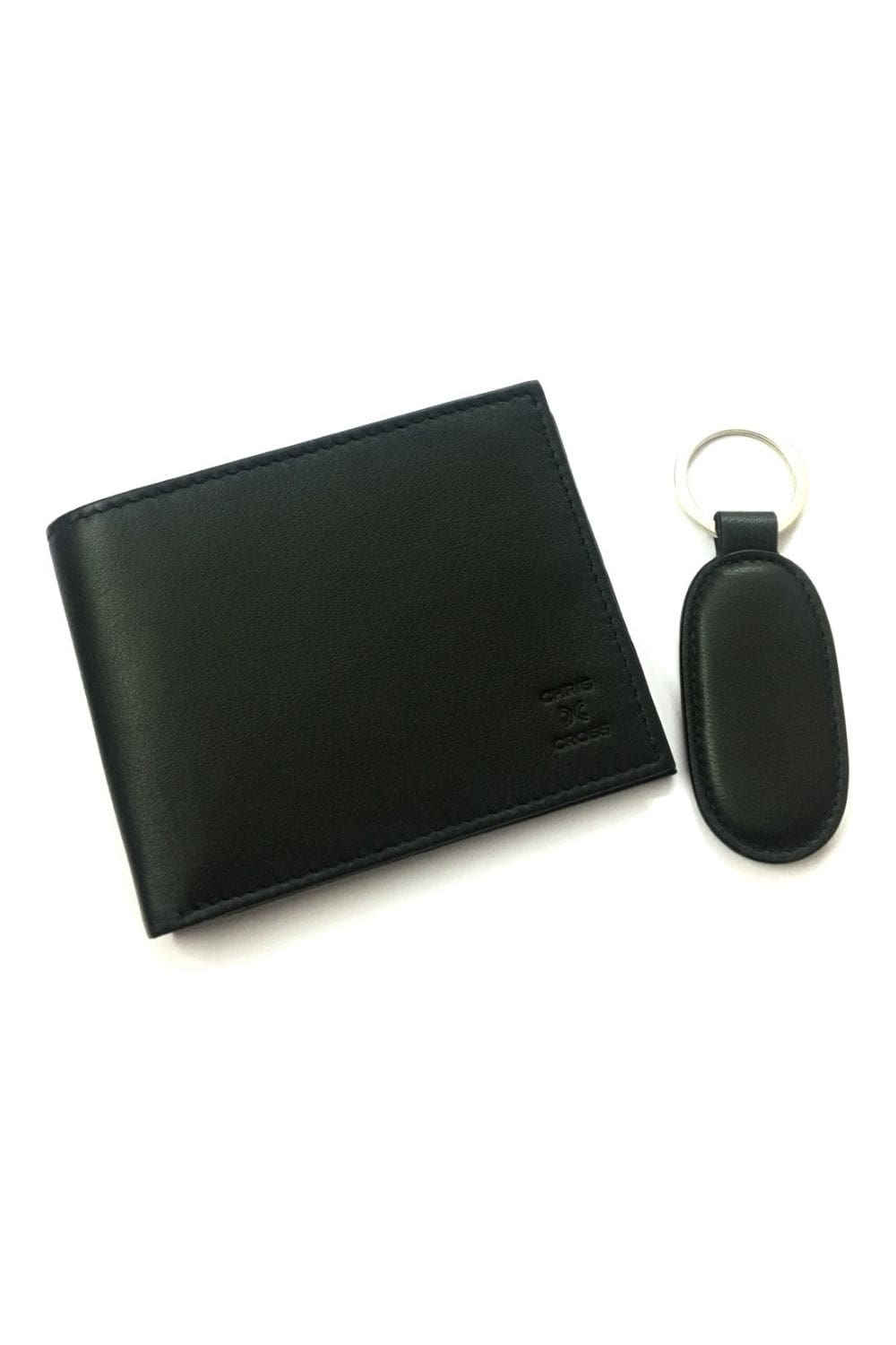 Mens Leather Wallet + Keychain (Black | Plain)