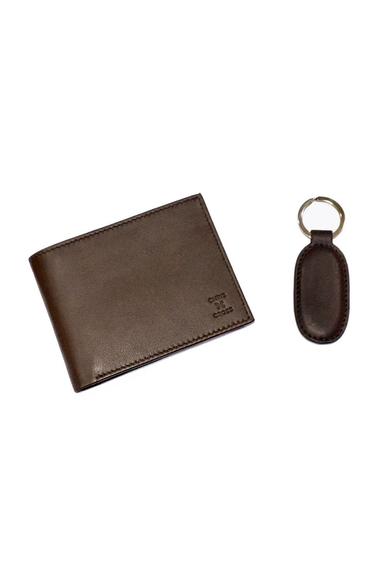 Mens Leather Wallet + Keychain (Brown | Plain)