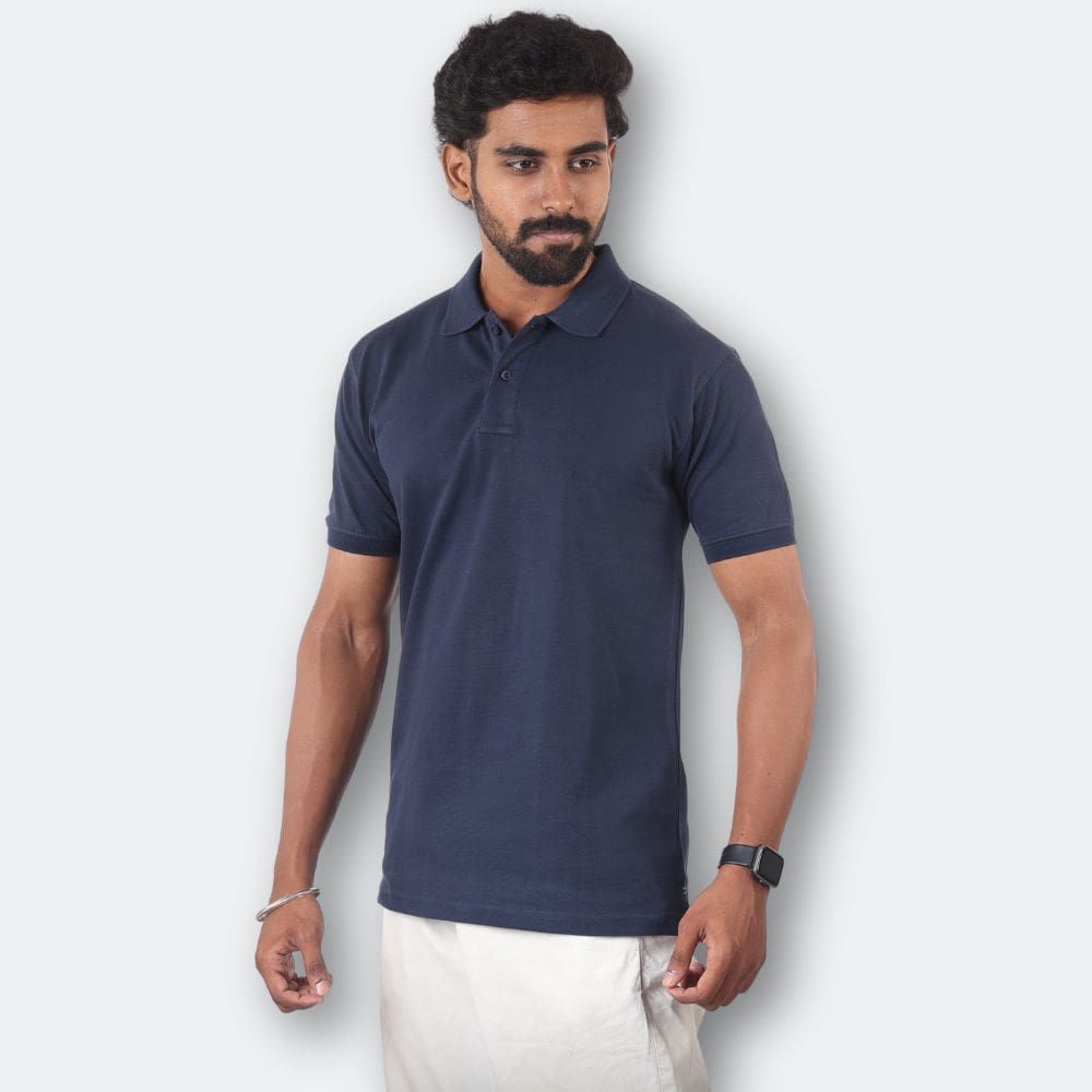 Navy Blue Polo Collar T-Shirt