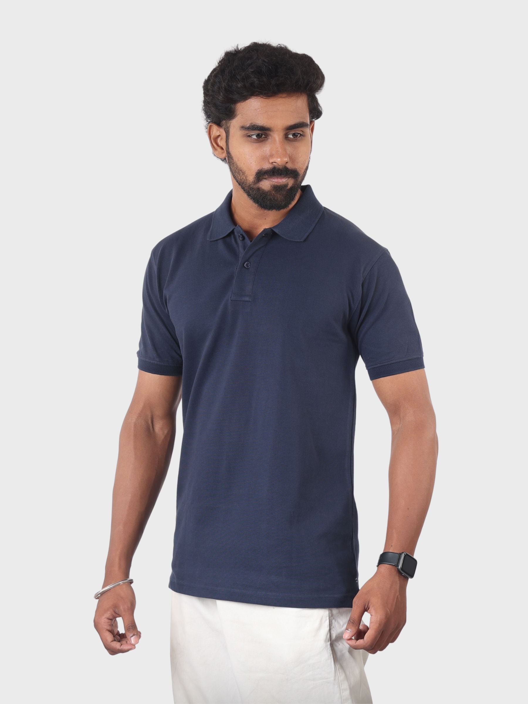 Navy Blue Polo Collar T-Shirt