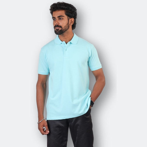 Aqua Blue Polo Collar T-Shirt