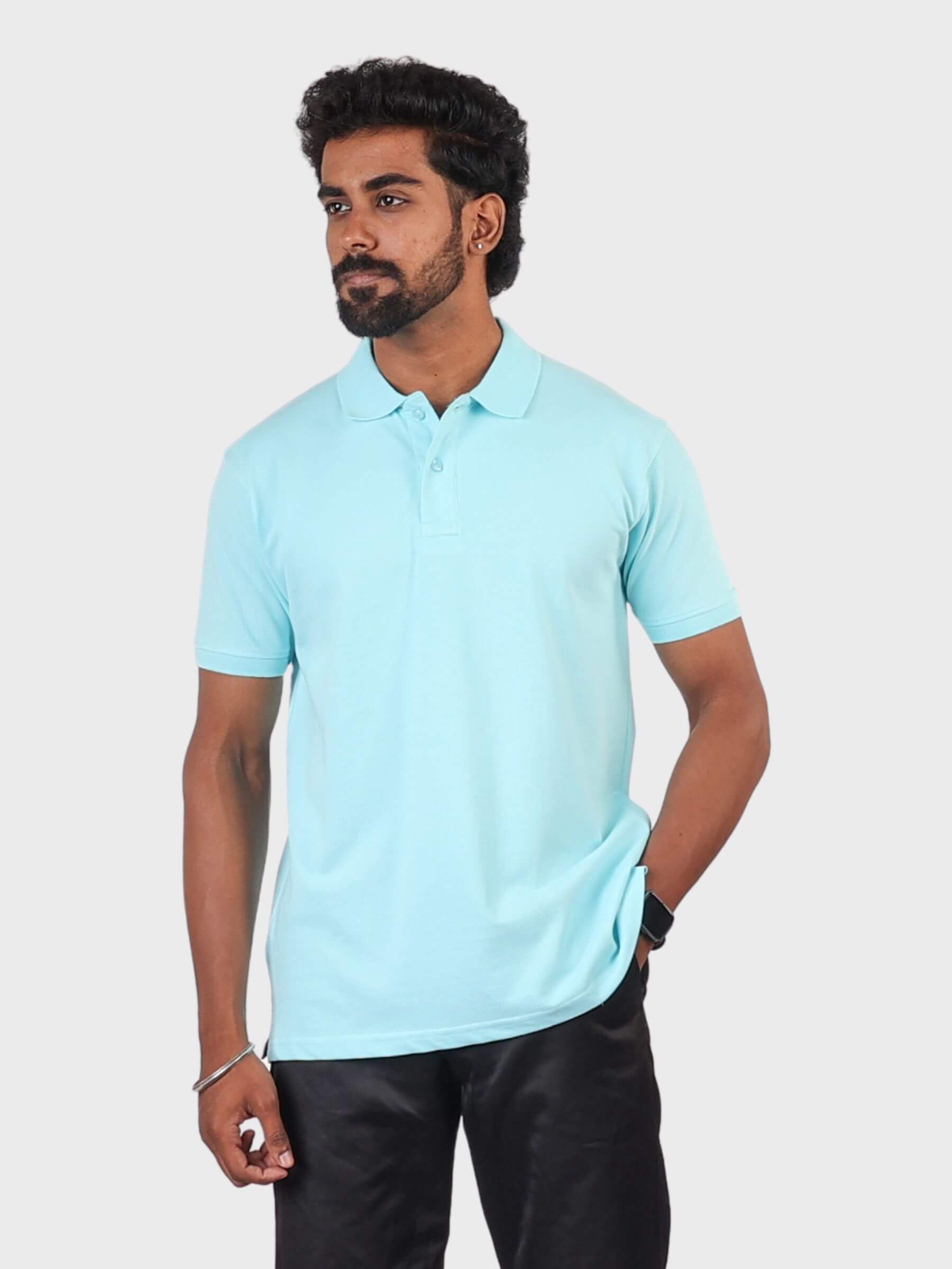 Aqua Blue Polo Collar T-Shirt