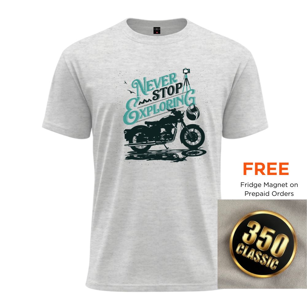 Never Stop Exploring Biker's T-Shirt