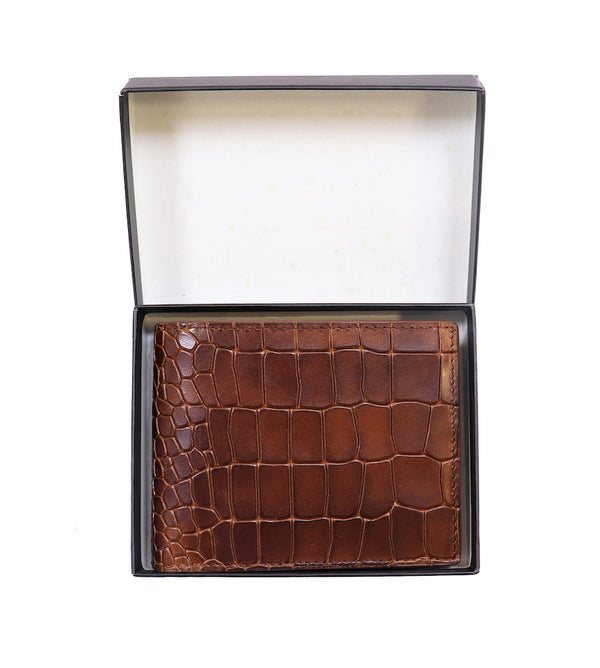 Mens Leather Wallet (Coin Pocket / Croco / Brown)