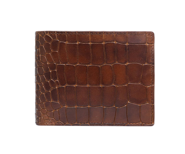 Mens Leather Wallet (Coin Pocket / Croco / Brown)